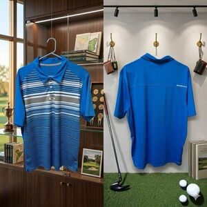 Oakley Blue and Gray Striped Polo Shirt